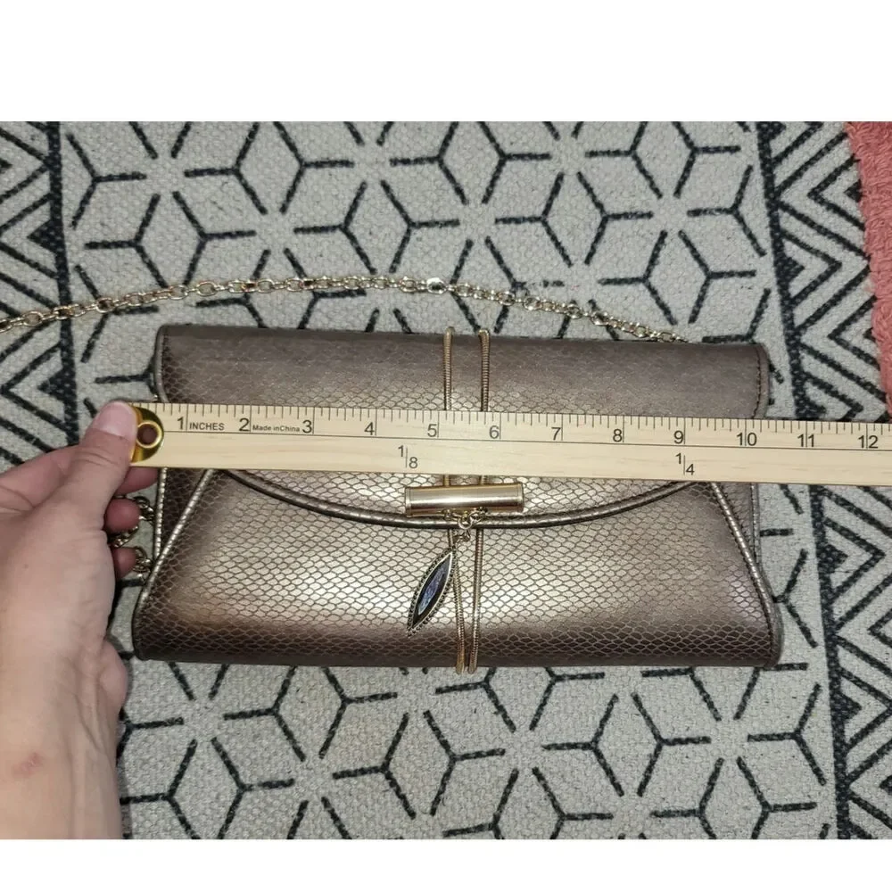 KATE LANDRY BRONZE CLUTCH W SHOULDER CHAIN